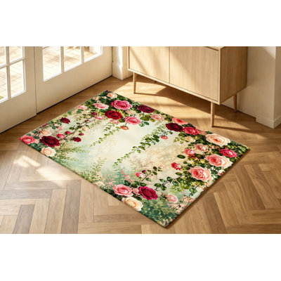 Tapis vintage à motifs floraux roses, design romantique de jardin, tapis esthétique pour salon, tapis de sol antidérapant et lavable, décoration intérieure pour chambre, entrée, cuisine, balcon, appartement