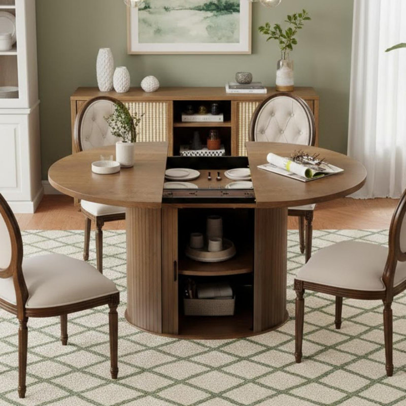 Table de salle à manger extensible ronde 43-59 "pour 4-6, maison de campagne moderne pour la cuisine et la salle à manger