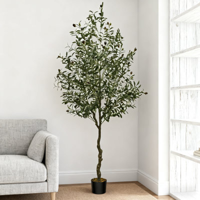 Silk Faux Olive Tree for Home and Office Decor, Fake Potted Tree with Natural Wood Trunk, Realistic Branches and Lifelike Fruits