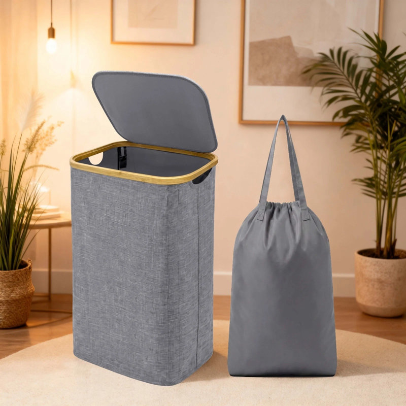Laundry Basket, GREY, 64cm H x 33cm W