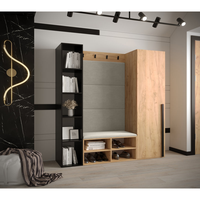 Jaimes-Aviles Hall Tree with Bench and Shoe Storage, Oak/Beige