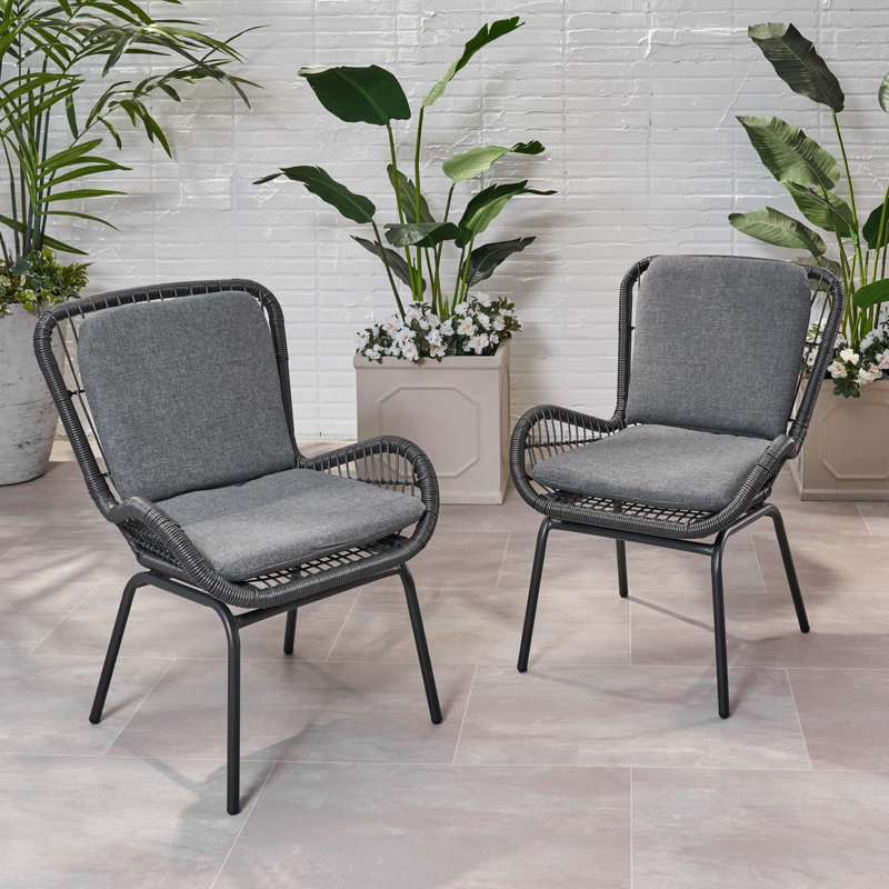 Ensemble de 2 chaises de patio avec coussins Mccaskill, Coussin gris / cadre noir