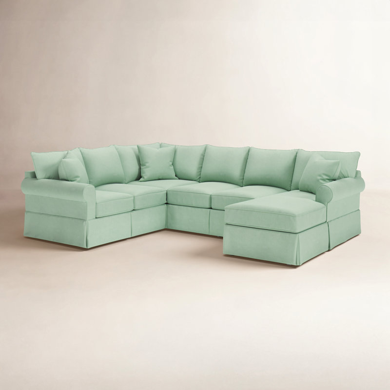 Amari Slipcovered U-Sectional, Bayou Spray Canvas, Right Hand Facing