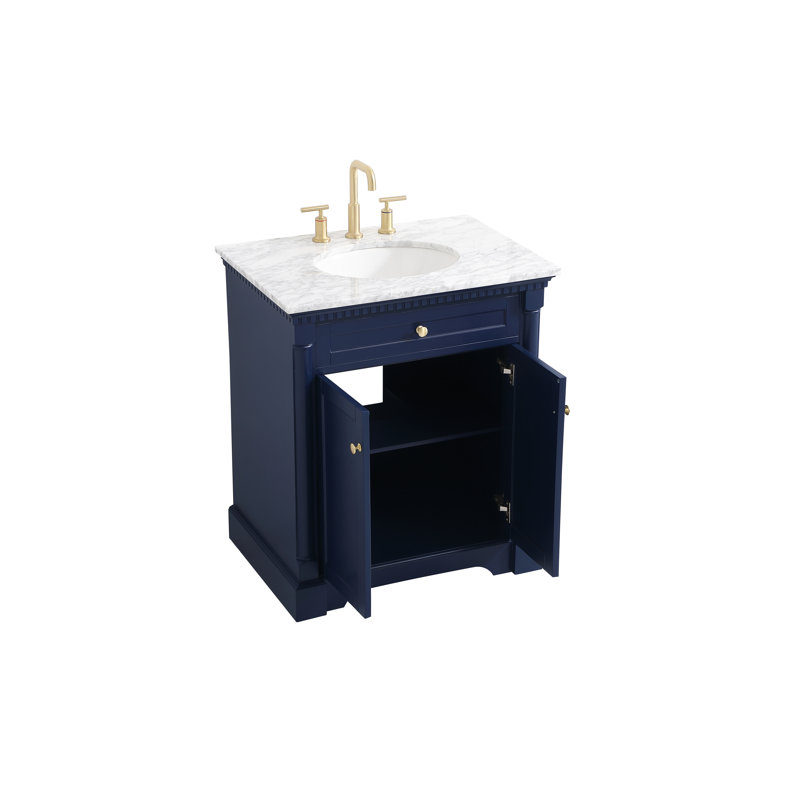 30'' Single Bathroom Vanity with Marble Top, Blue