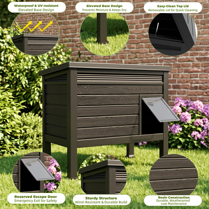 Outdoor Cat House, Black, Large