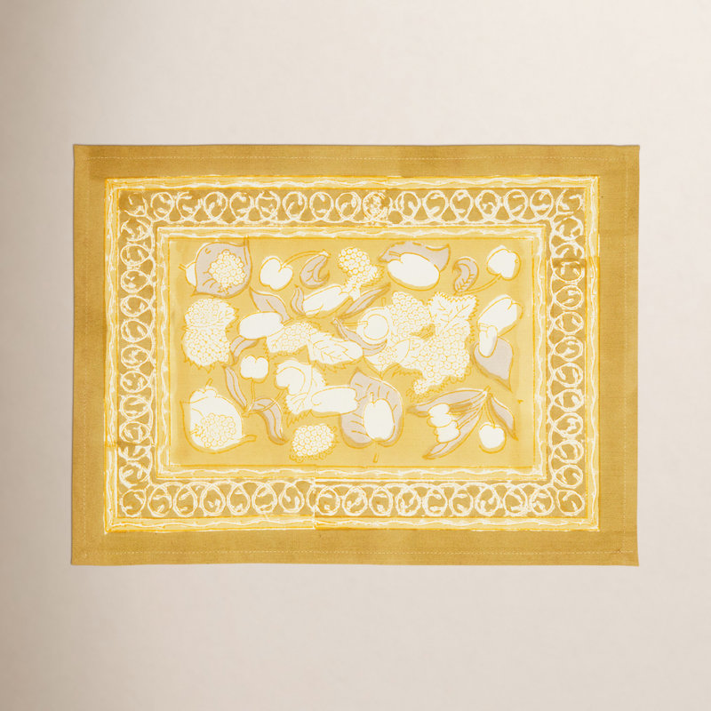 Forest Harvest 100% Cotton Rectangle Placemats, Mustard/Gray/White