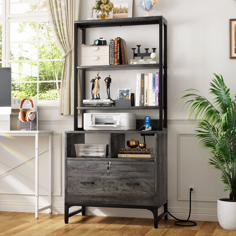 Ezren 29.5" Wide 1 -Drawer File Cabinet with Lock & Charging Station, Gray