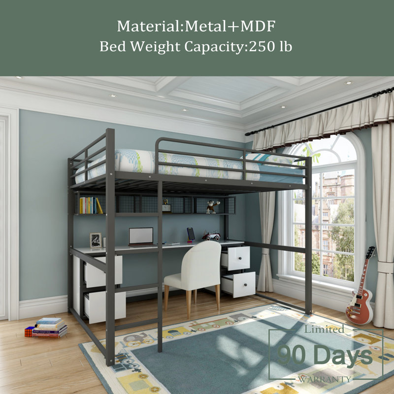 Lit mezzanine double avec tiroirs Alywin Kids, Noir