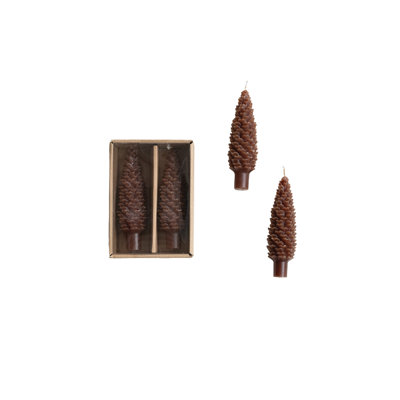 Bougies coniques en forme de pomme de pin, sans parfum, en boîte (lot de 2).
