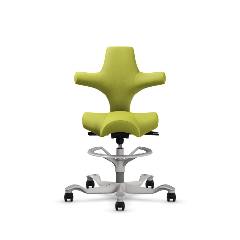 Fauteuil réglable en hauteur avec repose-pieds HœG Capisco, Argent argent, Green Apple