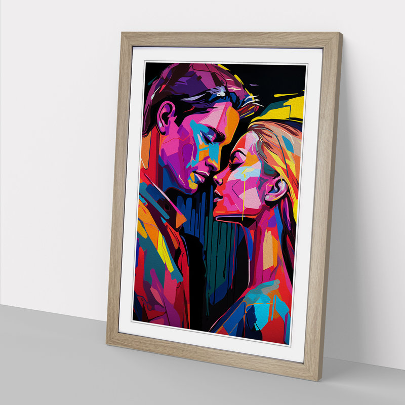 Lovers Pop No.2 - Single Picture Frame Print on Wood, Oak Framed, 64cm H x 46cm W x 2cm D