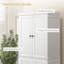 Grand garde-manger autoportant avec 4 portes à fermeture douce et tablettes réglables pour un rangement efficace, finition blanche vieillie