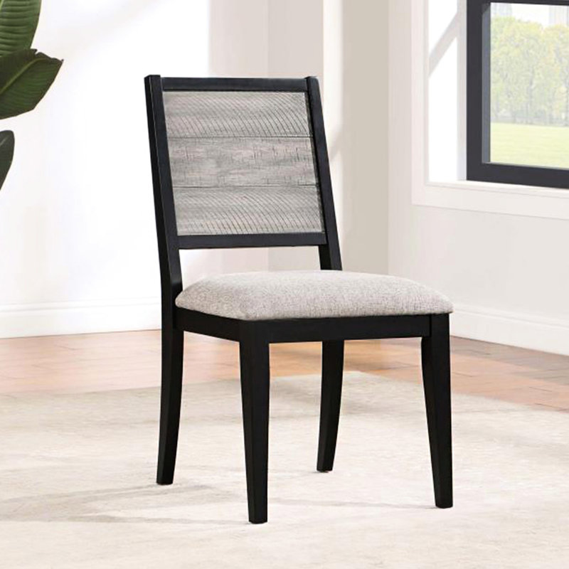 De 2 chaises de salle à manger grises et noires, base en contreplaqué robuste, siège de 19 pouces, revêtement, conception rectangulaire pour les meubles noirs, stabilité de la base robuste, hauteur du siège, tissu, style