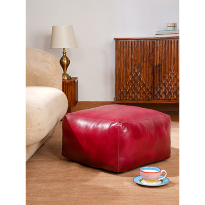 HANDMADE ECO-FRIENDLY STUFFED BUFFALO LEATHER POUF - Plain Solid Design, Genunie Buffalo Leather, Recycled Cotton Stuffed, Seating Pouf For Living Room, Study Room, Patio & Office