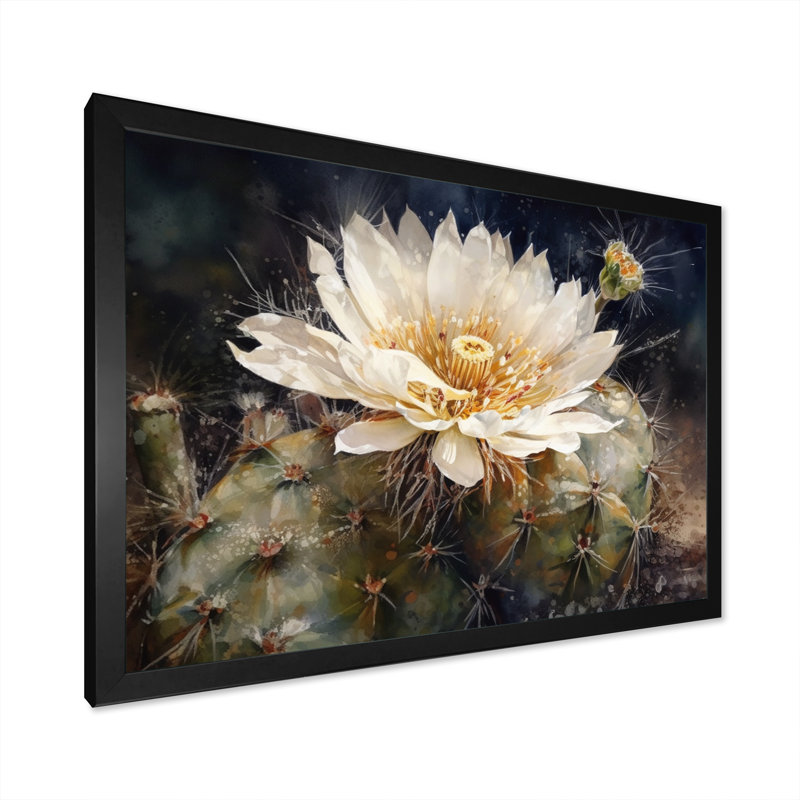 Ryul blanc, vert, fleur de cactus I, Cadre photo noir, H 12 po x l 20 po x P 1 po
