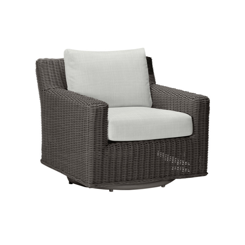 Fauteuil rotatif rustique tissé et haut-parleur gris ardoise, Pas de soudure, Sunbrella® argent Verona, Gris ardoise