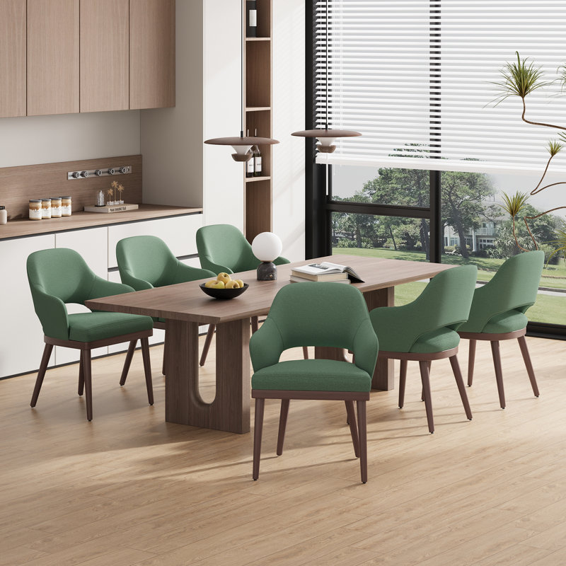 Modern Upholstered Dining Chair with Walnut Wood Legs, Green, Dark Brown Wood