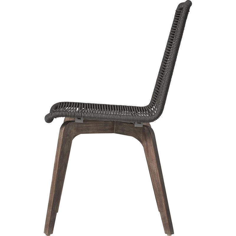 Laced Outdoor Dining Side Chair, Dark Gray Cord/Distressed Eucalyptus