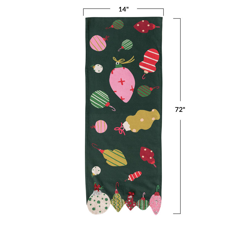 Embroidered Cotton Table Runner with Beadwork Detailing