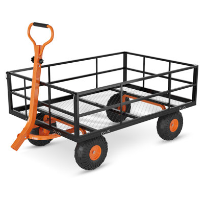Chariot de jardin robuste en acier maillé - chariot utilitaire pliable d'une capacité de 1200 lb, 4 côtés amovibles, poignée pivotante à 180 °, grands pneus multi-terrains - noir (capacité de charge de 1200 lb)