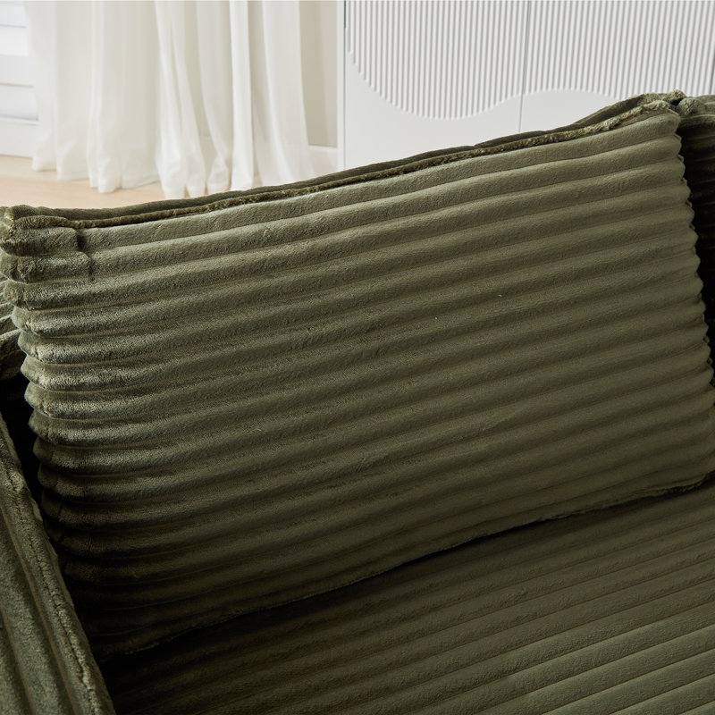Canapé modulaire en velours côtelé 2 pièces de 110 po avec 2 coussins Boneless, Velours côtelé vert