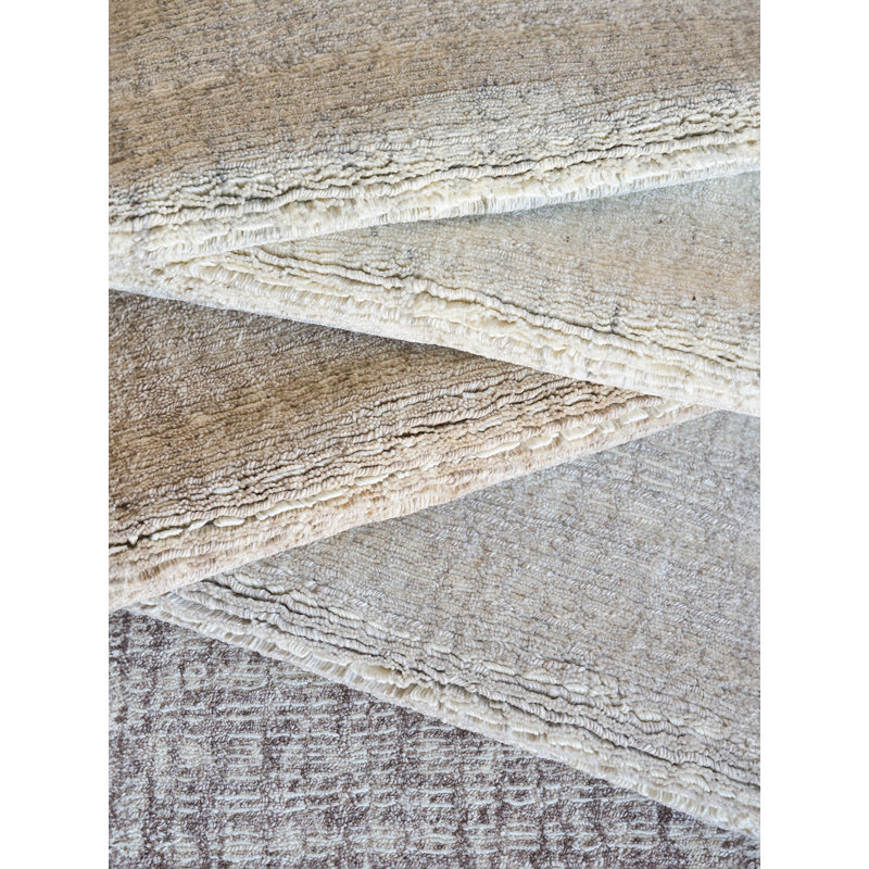 Gray and Ivory Hand-Knotted Wool Rectangular Rug