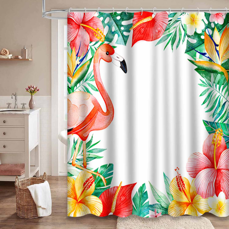 Aquarelle, bordure tropicale, branche, fleurs exotiques, feuilles avec 12 crochets, L 72 po x l 72 po