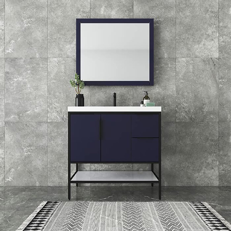 35.69'' Single Bathroom Vanity with Top, Dark Blue