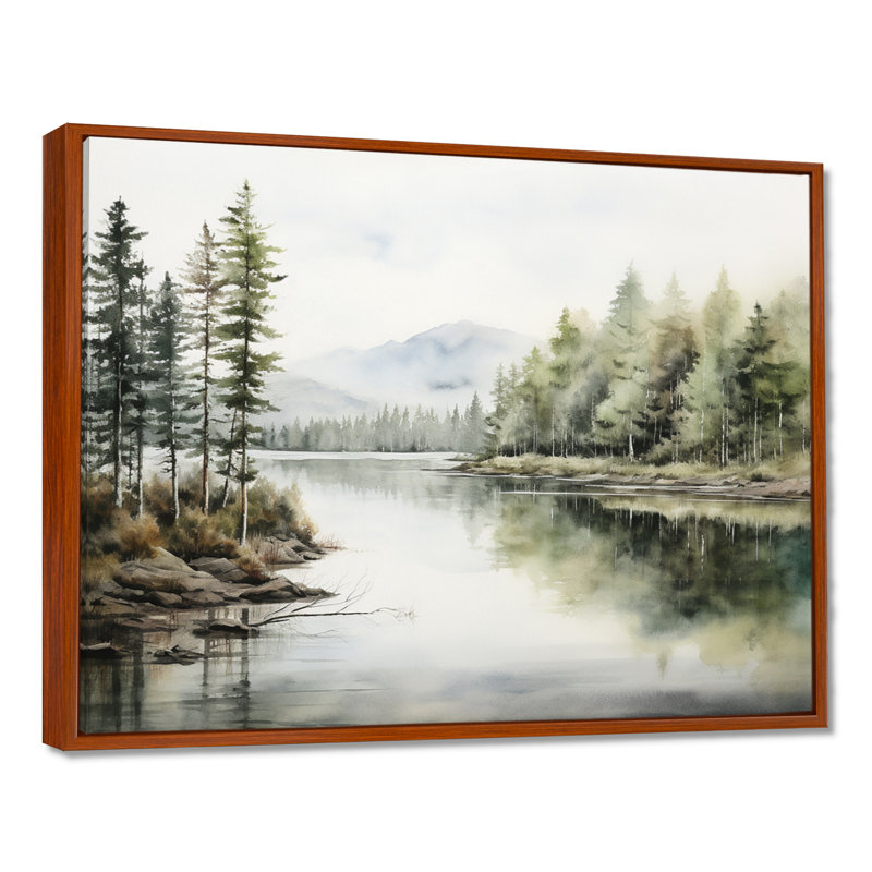 Scandinavian Lake Tranquility sur impression sur toile, H 12 po x l 20 po x P 1 po, Cadre flottant brun