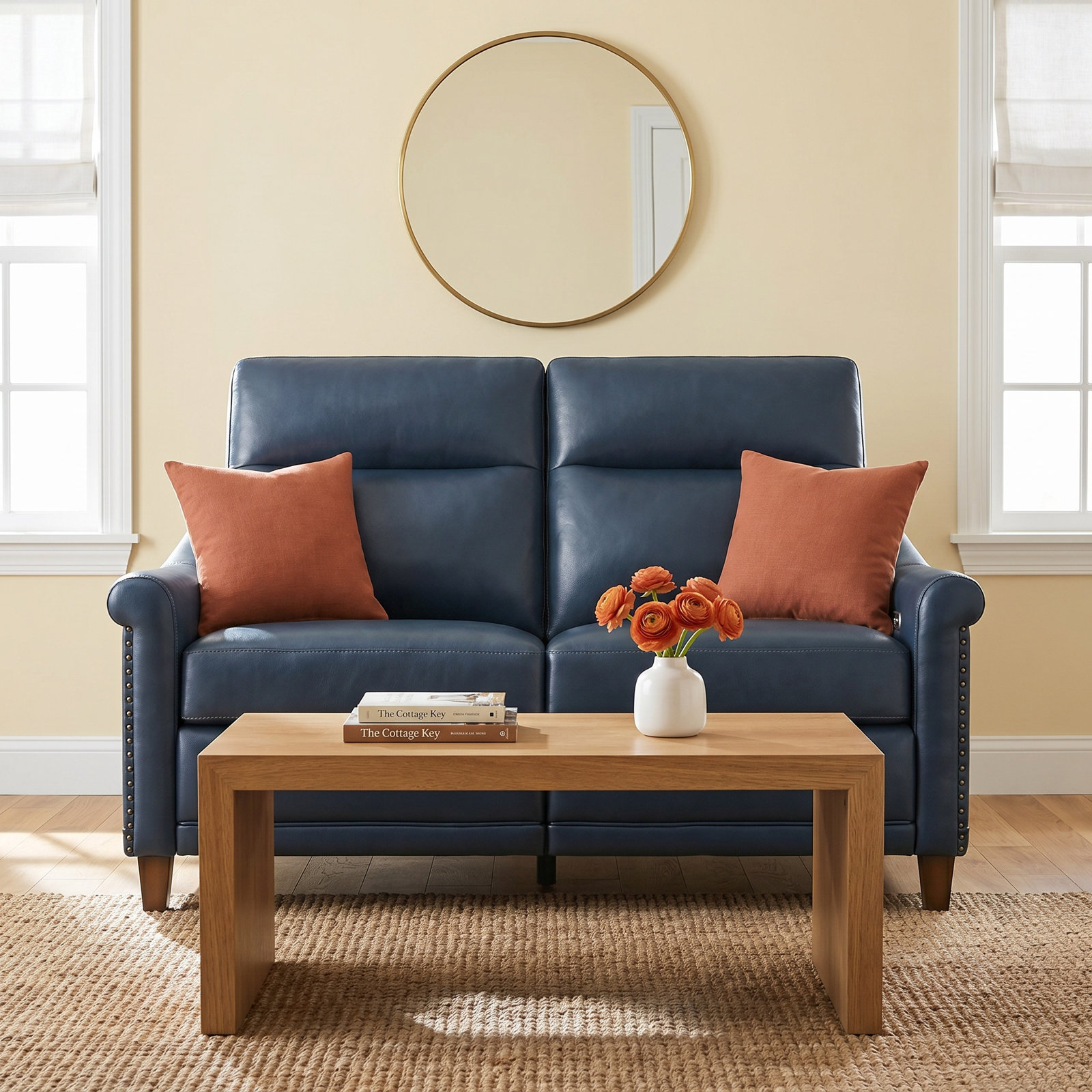Elizabeth 58" Genuine Leather Power Reclining Loveseat, Blue Genuine Leather