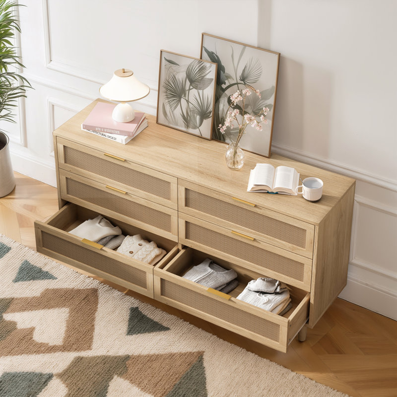 Commode double 6 tiroirs Eskil, Naturel, 29.53"H x 59.06"W x 15.75"D