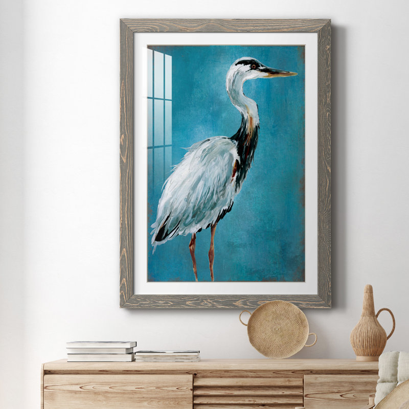 Great Blue Heron I - peinture encadrée, Encadré gris, H 31,5 po x l 23,5 po x P 1,5 po