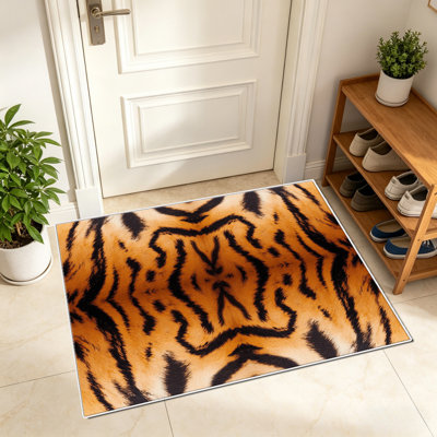 Tapis orange 1pc tigre noir, élégant tapis décoratif polyvalent, facile à nettoyer et à entretenir, pièce de mobilier idéale pour la chambre à coucher, le salon, le couloir, l'entrée, le dortoir et le bureau afin de rafraîchir l'ambiance intérieure de votre maison