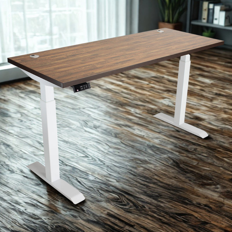 Skyscraper Electric Height Adjustable Standing Desk, Dual Motor and Digital Control with Memory, 60x24, Walnut Block Top with White Frame