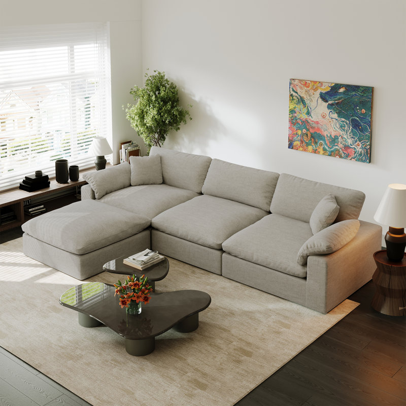 Upholstered Sectional Sofa, Cloud Couch Modular Sofa Deep Seat Couch for Living Room Bedroom, Light Gray