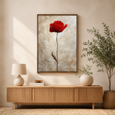 Red Poppy Serenity Canvas Wall Art with Floating Frame, Ready to Hang