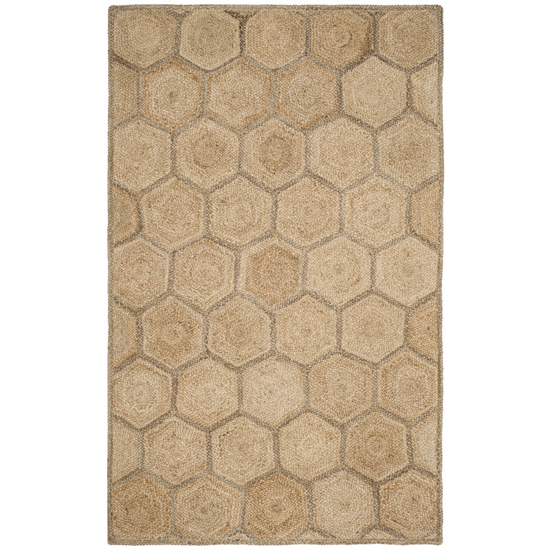 Natural Fiber Hand Woven Jute And Cotton With Latex Geometric Rug, Rectangle 6' x 9'