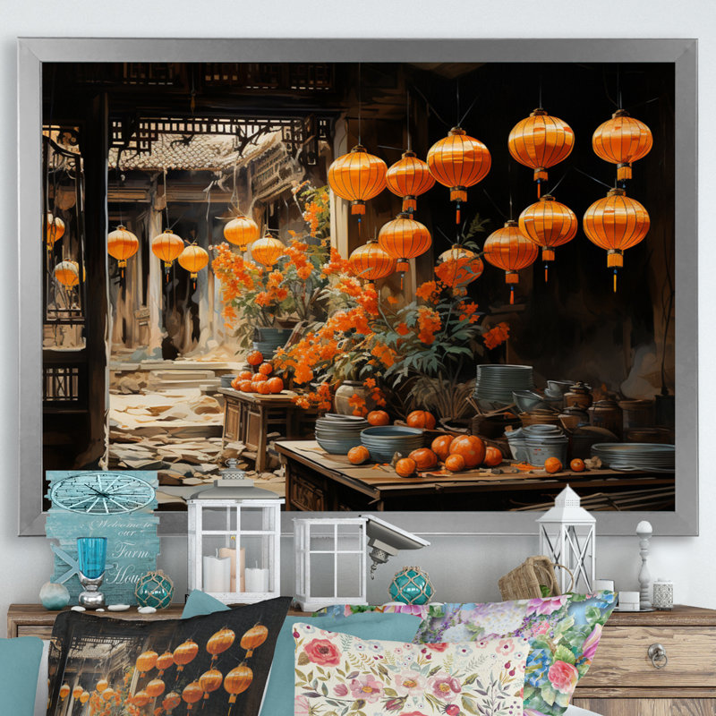 «Vietnam Hoi An Lanterns I», reproduction sur toile, H 24 po x l 32 po x P 1 po, Cadre photo argenté