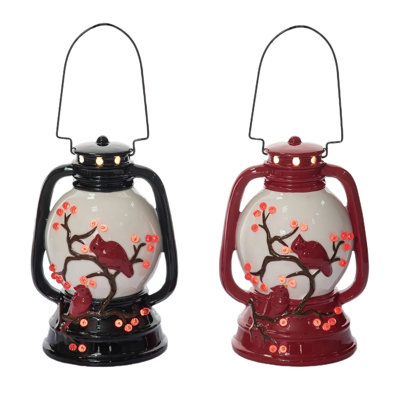  Ceramic Light Up Cardinal Lantern Set of 2 Home Decorations Christmas