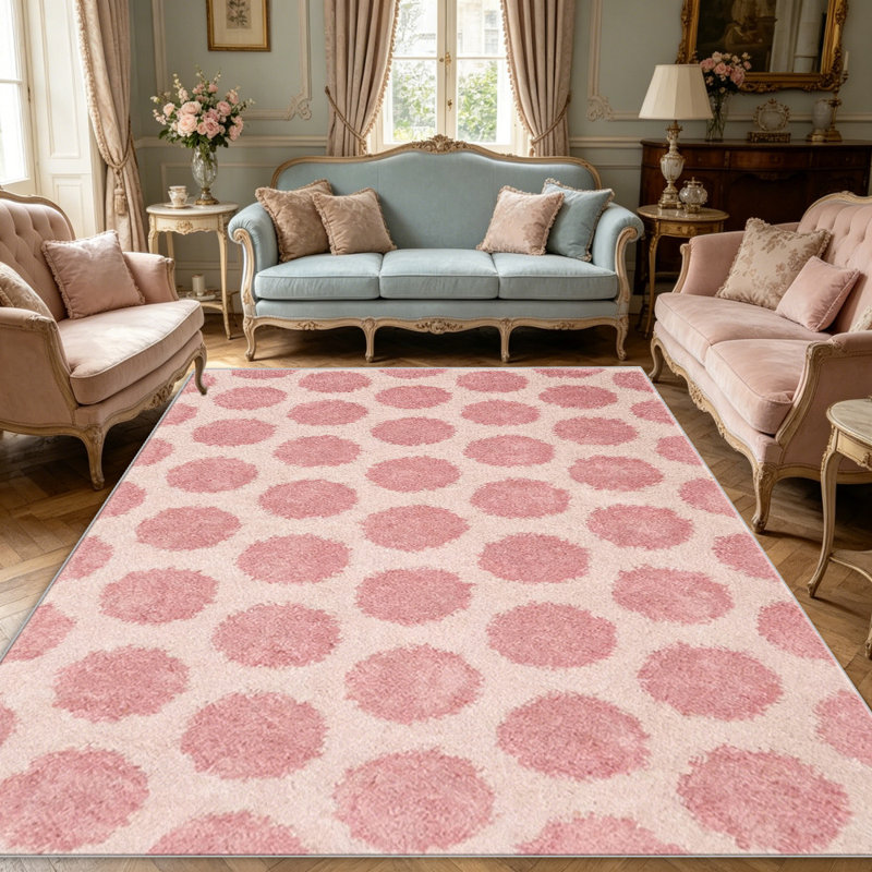Pink Polka Dot area rugs for Living Room, Soft and Comfortable, Suitable for all seasons, easy to maintain, machine washable Indoor floor mat, Under Table Farmhouse suitable for Bedroom, Dining Room, Study, Patio, Balcony, Home Decor