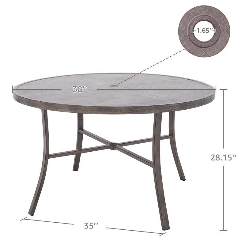 Outdoor Metal Round Dining Table With Umbrella Hole, 28.15" H x 38" W x 38" D