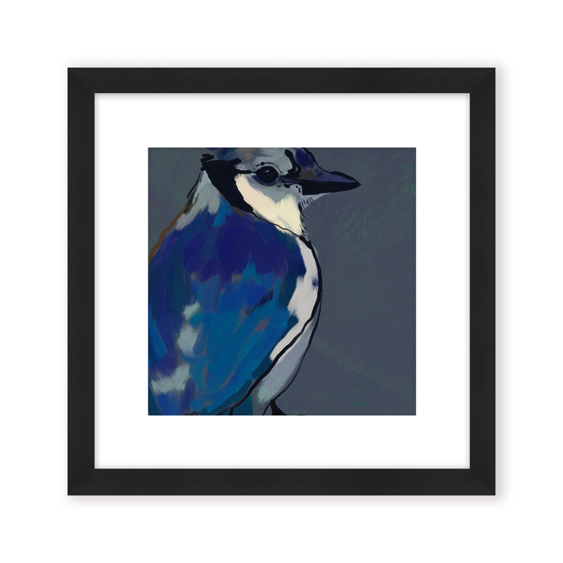 Nature Inspired Azure Aviary, 16" H x 16" W, Framed Matted Print, Black
