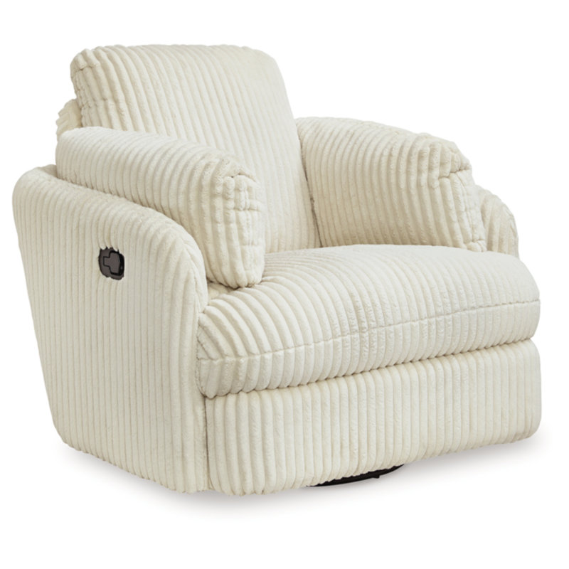Ivory Corduroy Swivel Glider Recliner with Metal Frame