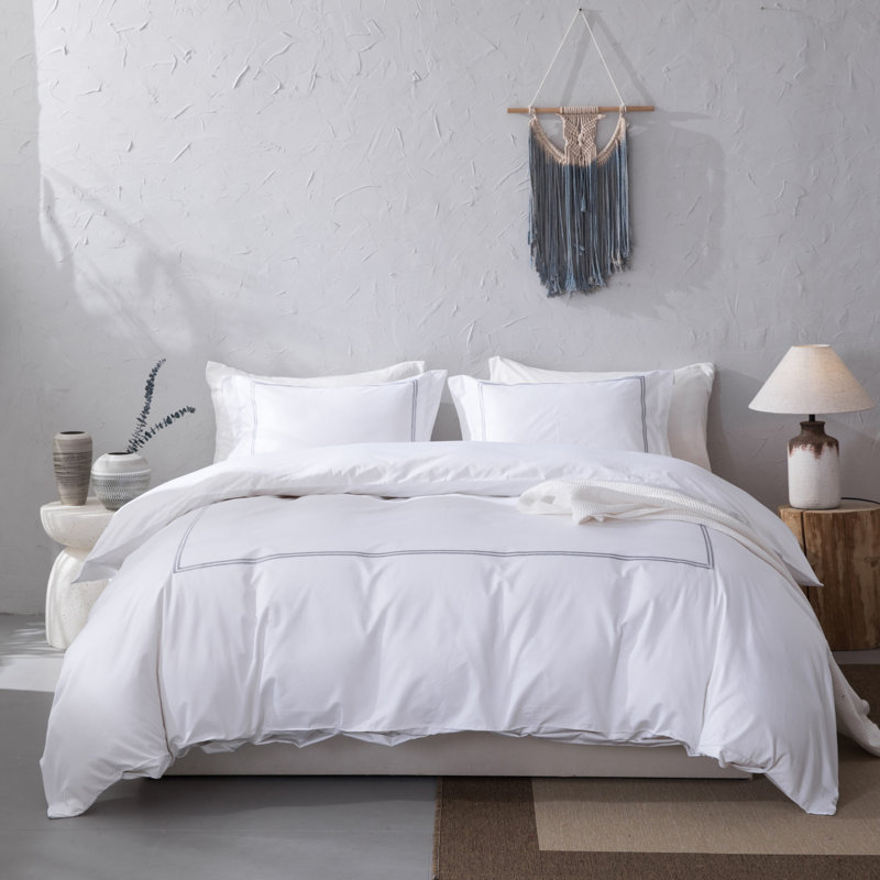 Ensemble de housse de couette en satin de coton 500 fils , Gris gris, Housse de couette pour très grand lit et 2 très