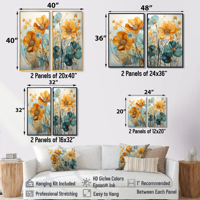 Deville - art mural toile bleu sarcelle 2 pièces, Black, 36" H x 48" W, Impression encadrée flottante