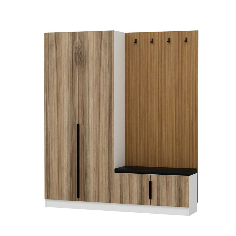 Modern Hall Stand with Walnut Finish, 70.9 x 82.7 x 13.8 inches | 100% Melamine Coated Particle Board, Thickness: 0.7 inches | Stylish Storage Solution for Entryway & Hallway, Durable & Elegant Design