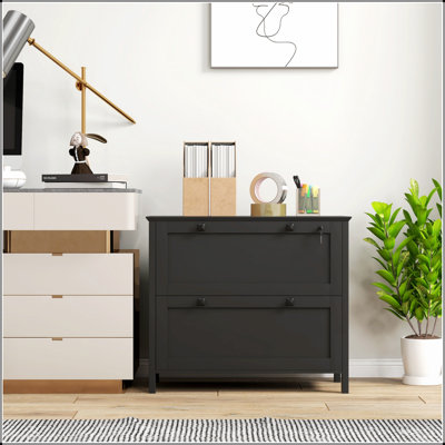 2 Drawer Lateral File Cabinet with Lock, Adjustable Hanging Bar for Letter, A4, and Legal Size, Ideal for Home Office Organization