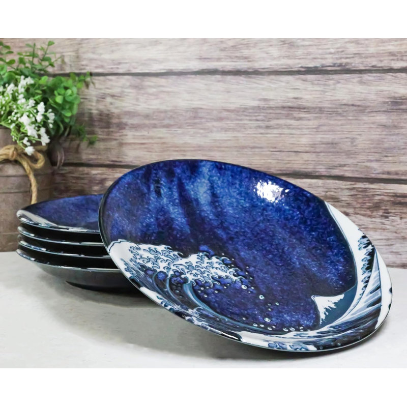 Ensemble de 5 assiettes rondes Hokusai La Grande Vague du Mont Fuji de Kanagawa