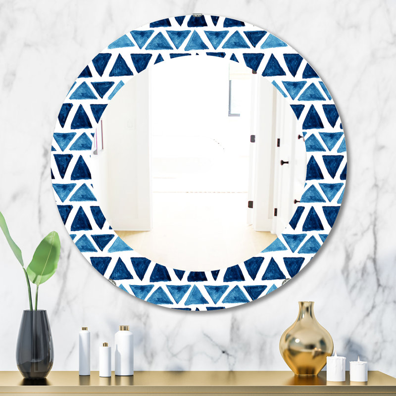 Triangular Colourfields 9 - Printed Modern Mirror - Oval or Round Wall Mirror, 31.5" H x 31.5" W,  Geometric 1
