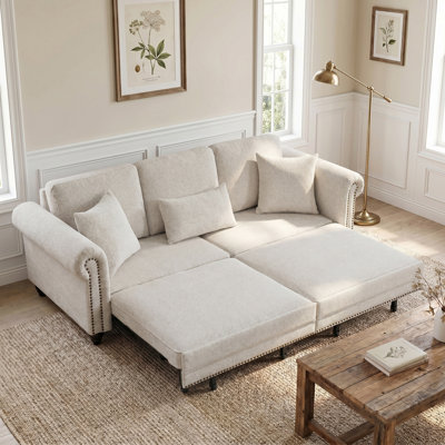 Chenille Convertible Sleeper Sofa Bed with Nailhead Trim